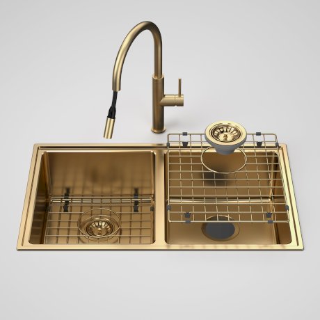 Caroma Urbane II Double Bowl Sink with Liano II Pull Out Sink Mixer