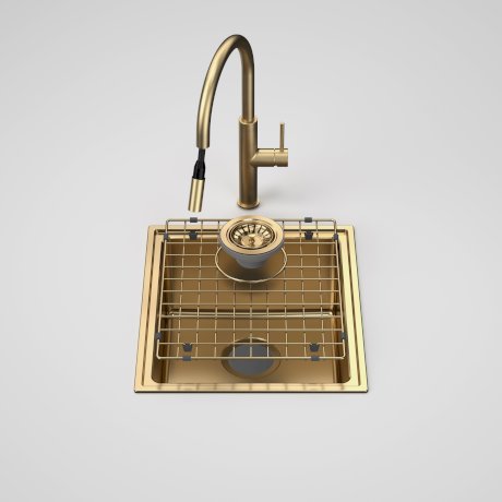 Caroma Urbane II Single Bowl Sink with Liano II Pull Out Sink Mixer - Brushed Brass