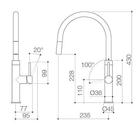 Caroma Liano II Pull Out Sink Mixer Chrome Lead Free