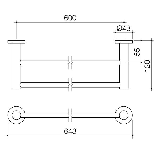 Caroma Liano II 640 Double Towel Rail Brushed Brass