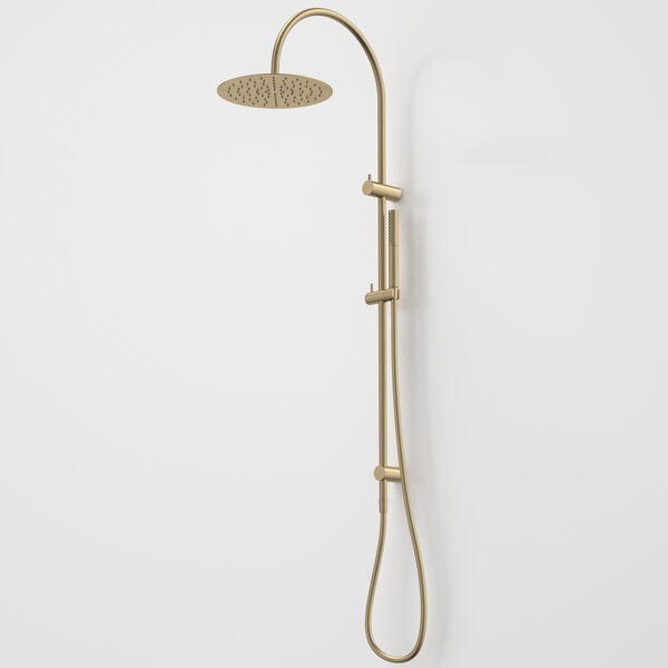 Caroma Liano II Rail Shower with Overhead Brushed Brass