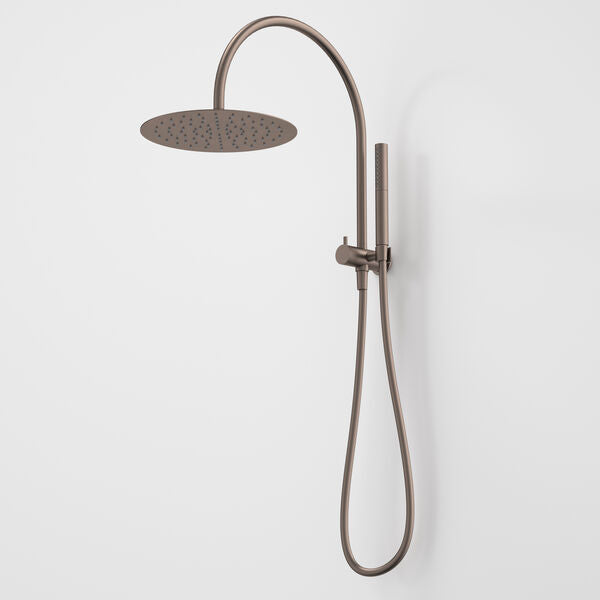 Caroma Liano II Compact Twin Shower with Overhead Brushed Bronze