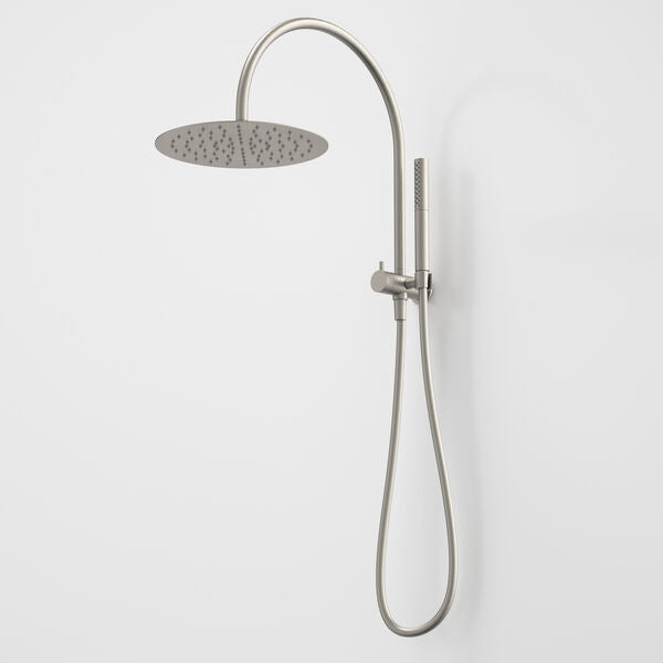 Caroma Liano II Compact Twin Shower with Overhead Brushed Nickel