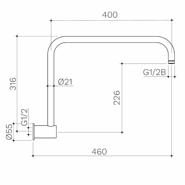 Caroma Upswept Shower Arm 460mm Brushed Bronze