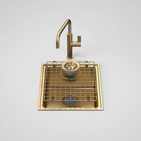 Caroma Urbane II Single Bowl Sink with Urbane II 99671BB56A Sink Mixer - Brushed Brass