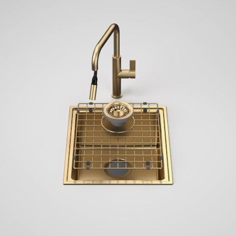 Caroma Urbane II Single Bowl Sink with Urbane II 99672BB56A Pull Out Sink Mixer - Brushed Brass