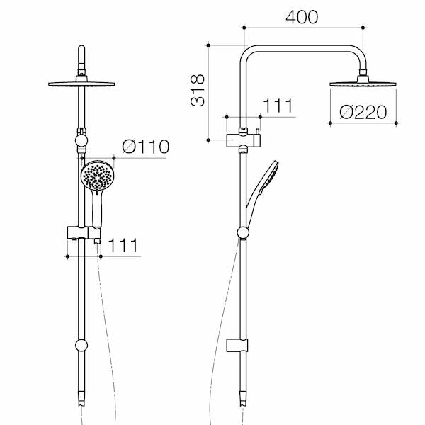 Stylus Basis Round Rail Shower with Overhead