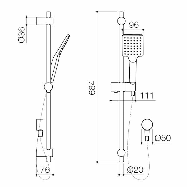 Stylus Basis Square Shower on Rail
