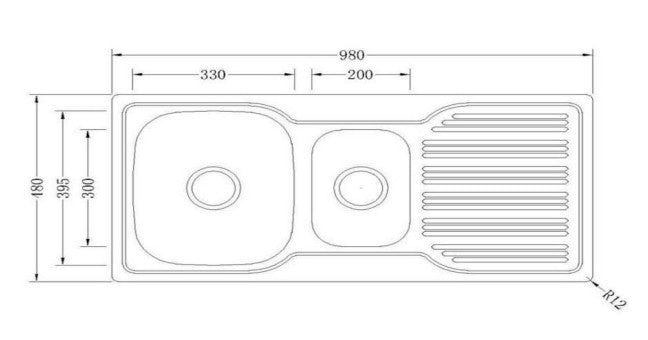 Bad Und Kuche Traditionell 1.25 Bowl Sink 980 x 480mm 1 Tap Hole Stainless Steel Right Hand Bowl