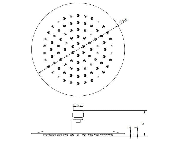 Bad Und Kuche Modern Rund Round Rain Shower Head 200mm
