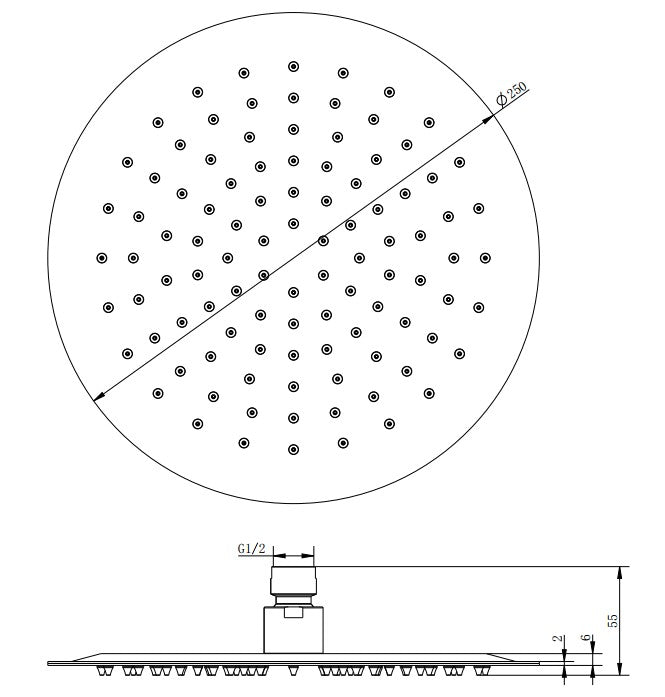 Bad Und Kuche Modern Rund Round Rain Shower Head 250mm