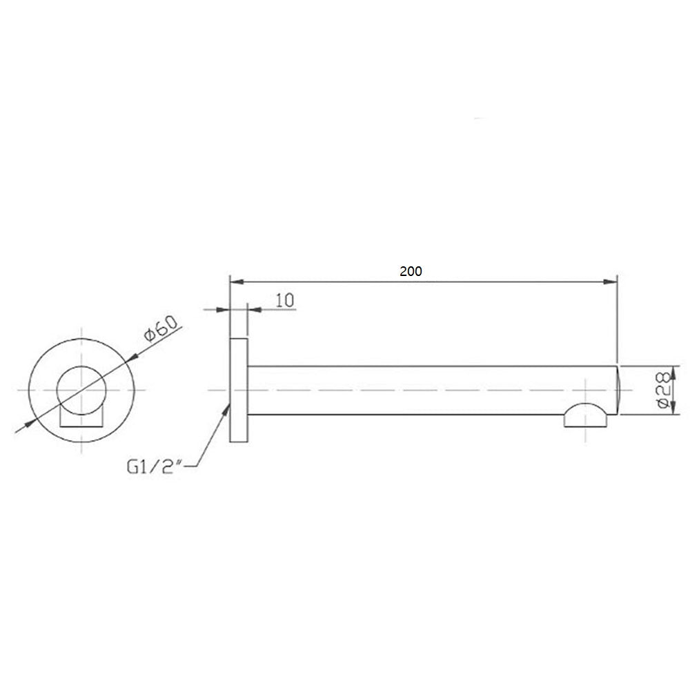 Bad Und Kuche Rund Round Bath Spout 180mm Matt Black