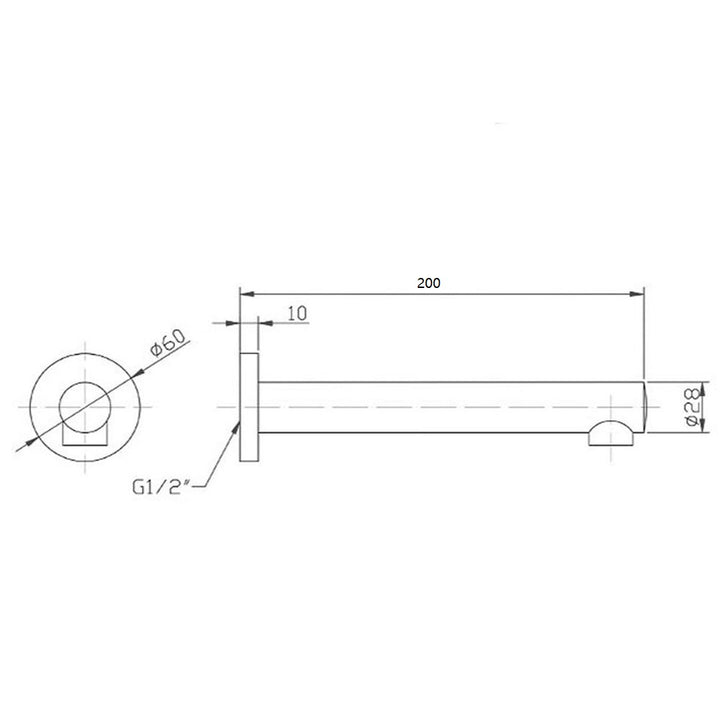 Bad Und Kuche Rund Round Bath Spout 180mm Matt Black