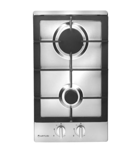 Artusi 30cm 2 Gas Burner Cooktop With Cast Iron Trivett Stainless Steel