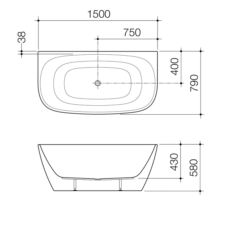 Caroma Contura II 1500mm Back to Wall Freestanding Bath - Matte White