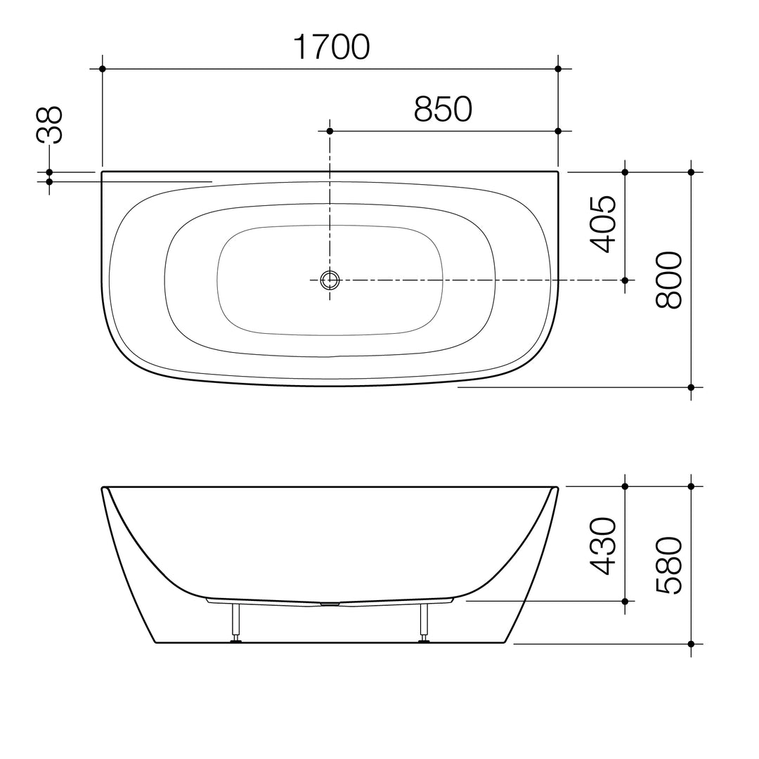 Caroma Contura II 1700mm Back to Wall Freestanding Bath - Matte Clay