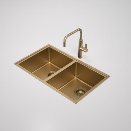 Caroma Urbane II Double Bowl Sink - Brushed Brass