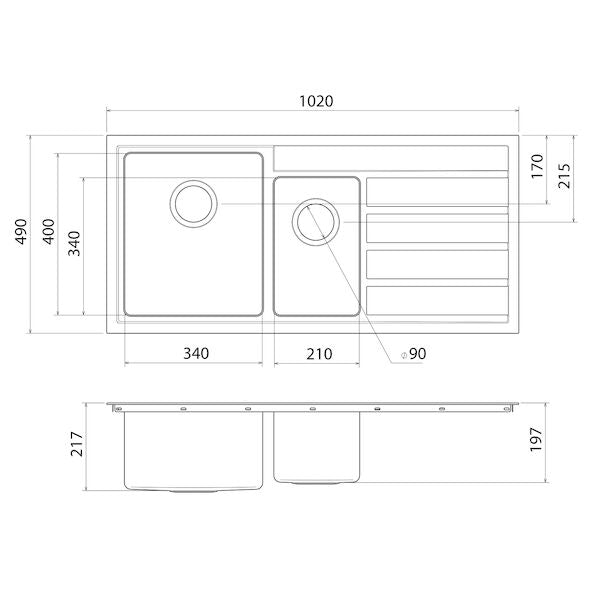 Caroma Urbane II 1.5 Bowl No Tap Hole Left Hand Bowl Stainless Steel