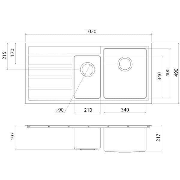 Caroma Urbane II 1.5 End Bowl No Tap Hole Right Hand Bowl