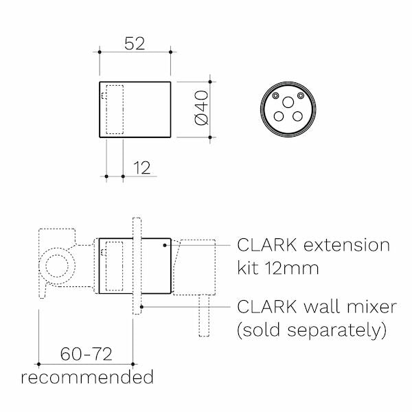 Clark Inwall Mixer Body Extension Kit 12mm Matte Black