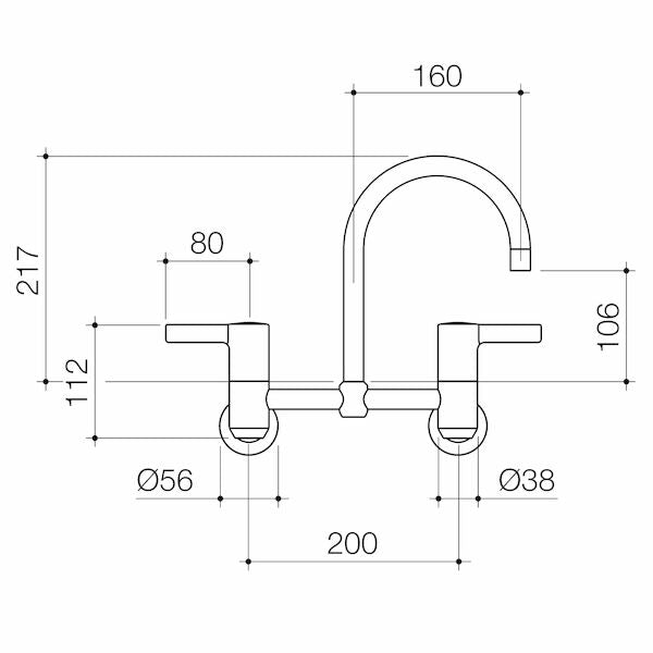 Caroma G Series+ Exposed Breech Wall Sink Set 160mm Outlet 80mm Handles Lead Free