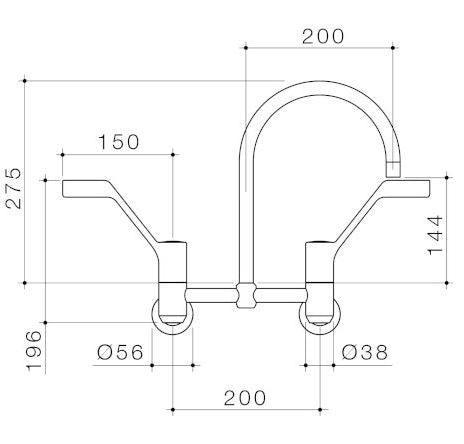 G Series+ Exposed Breech Wall Sink Set 200mm Oulet + 150mm Handles Lead Free