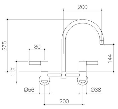 Caroma G Series+ Exposed Breech Wall Sink Set 200mm Outlet + 80mm Handles Lead Free