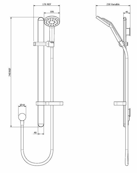 Methven Maku MK2 Satinjet Rail Shower Graphite Face