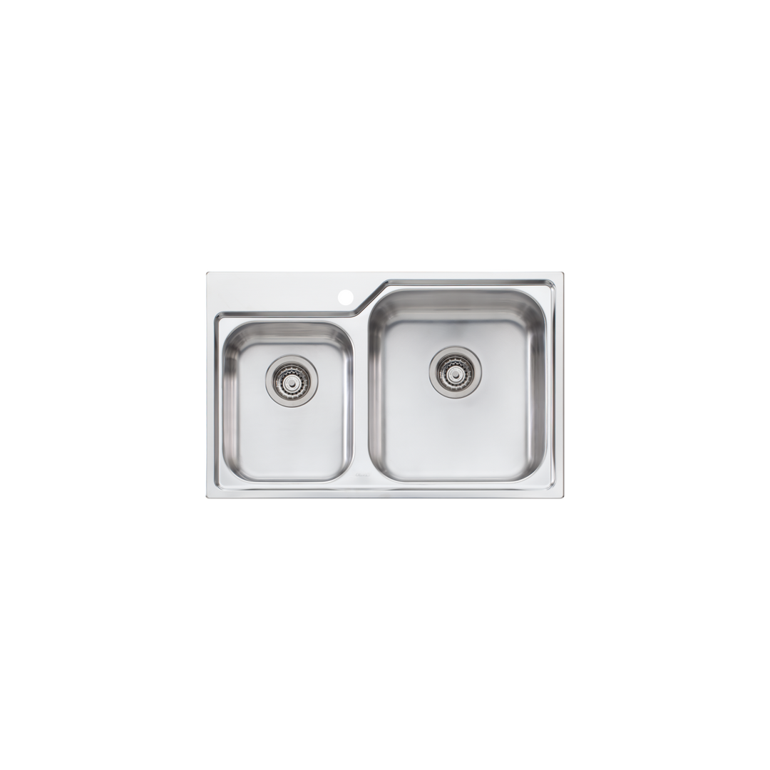 Oliveri Nu-Petite NP616 1 Tap Hole Sink 775mm Right Hand 1 &amp; 3/4 Bowl