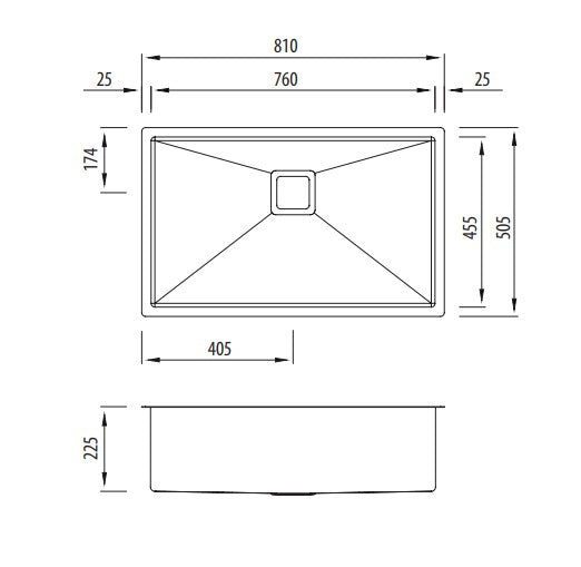 Oliveri Professional Series PR1190U Sink Undermount Bowl 810X505X225mm