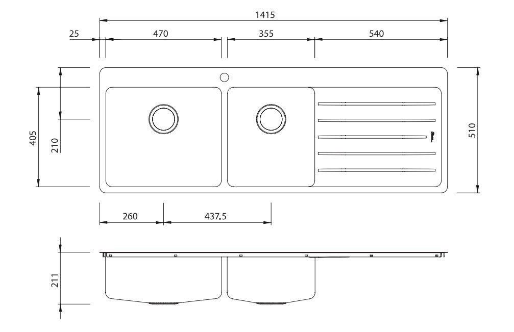 Oliveri Sonetto SN1012 Sink Right Hand 1&3/4 Bowl Inset & Single Drainer