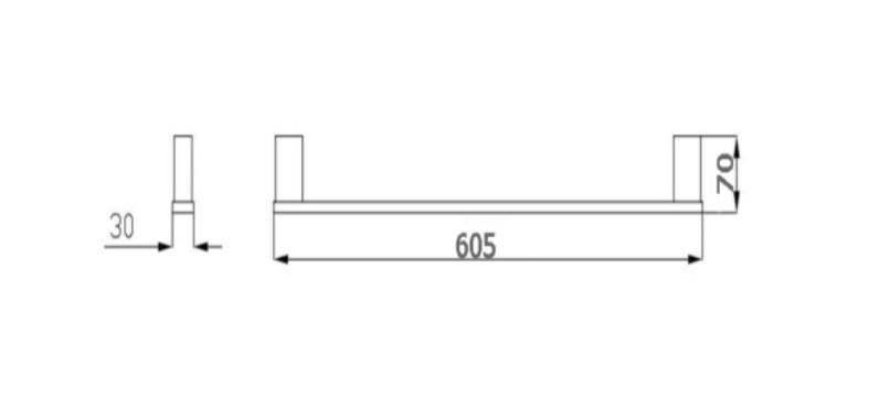 Bad Und Kuche SS Eckig Single Towel Rail 600mm