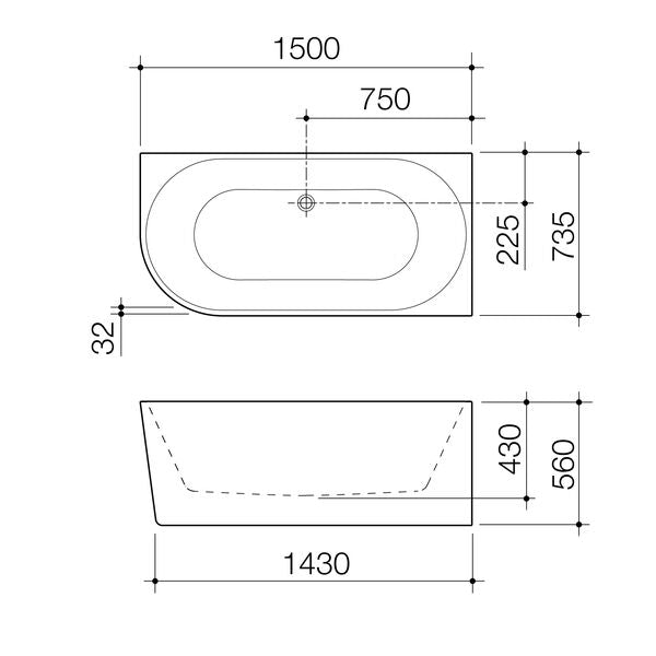 Caroma Urbane II 1500 Right Hand Corner Back to Wall Bath With Integrated Overflow