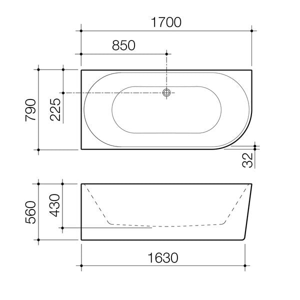 Caroma Urbane II 1700 Left Hand Corner Back To Wall Bath
