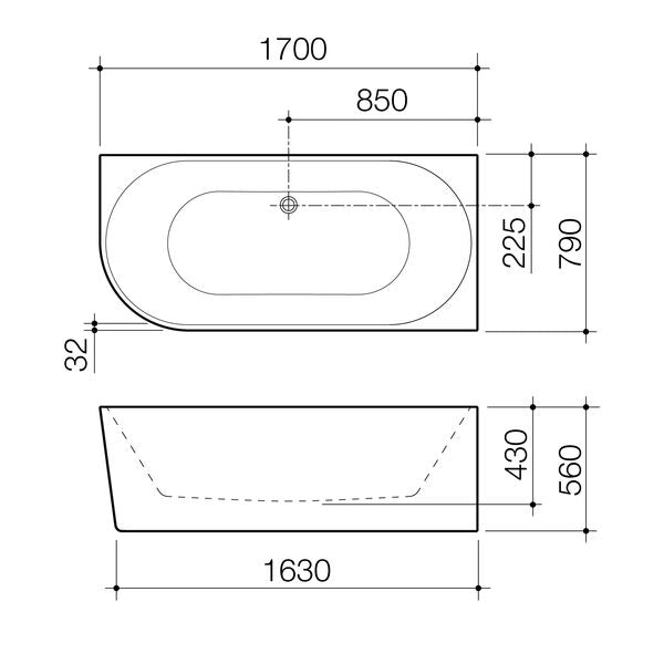 Caroma Urbane II 1700 Right Hand Corner Back To Wall Bath
