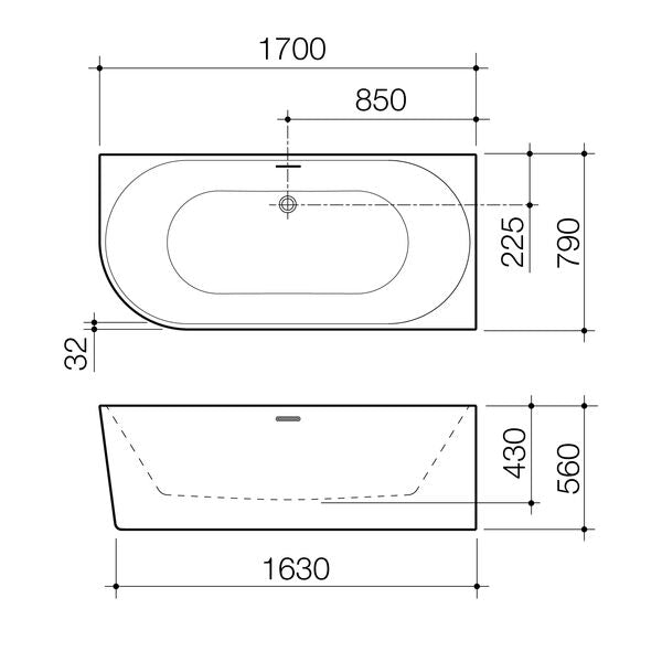 Caroma Urbane II 1700 Right Hand Corner Back to Wall Bath With Integrated Overflow