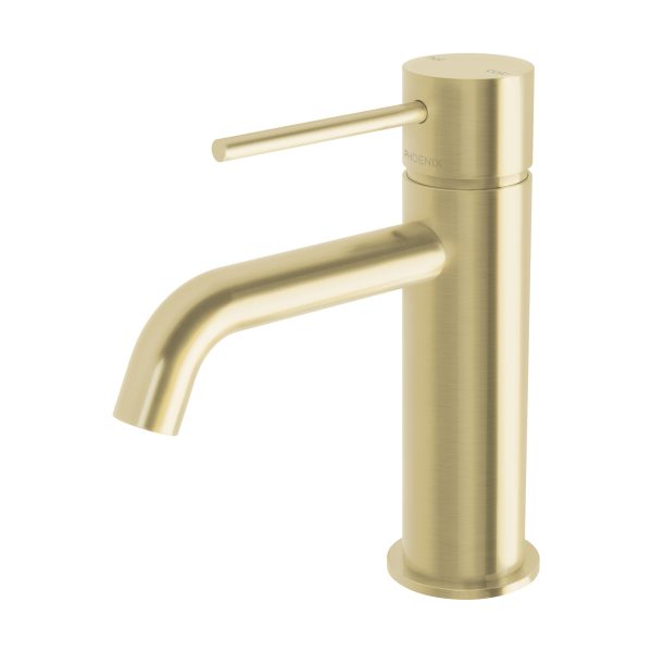 Phoenix Vivid Slimline Basin Mixer Curved Outlet Brushed Gold Lead Free