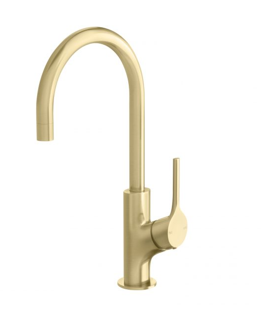 Phoenix Vivid Slimline Oval Sink Mixer 160mm Gooseneck Brushed Gold Lead Free