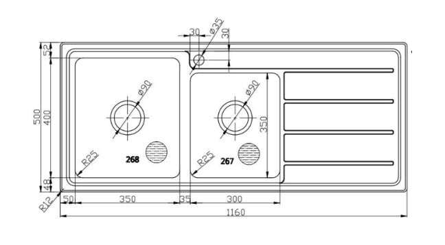 Bad Und Kuche Traditionell 1.75 Bowl Sink 1160 x 500mm 1 Tap Hole Stainless Steel Right Hand Bowl