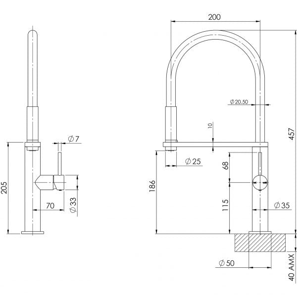 Phoenix Blix Flexible Hose Sink Mixer Round Brushed Carbon
