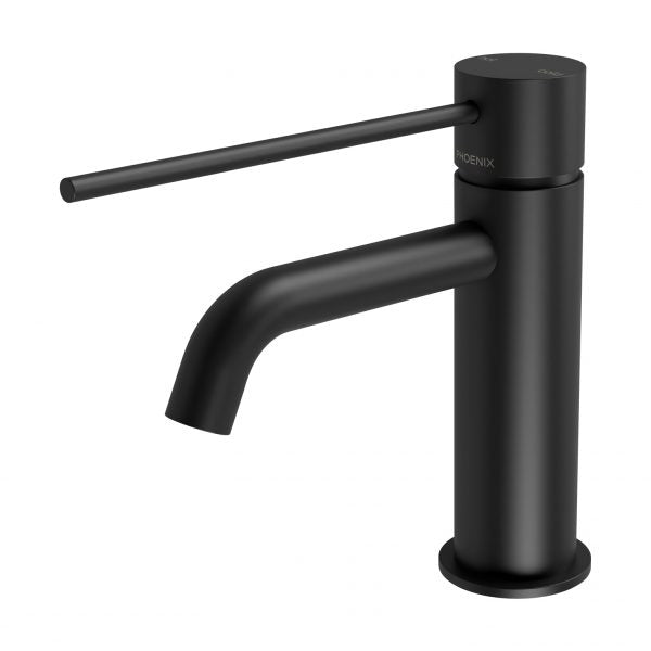 Phoenix Vivid Slimline Basin Mixer Curved Outlet with Extended Lever Matte Black
