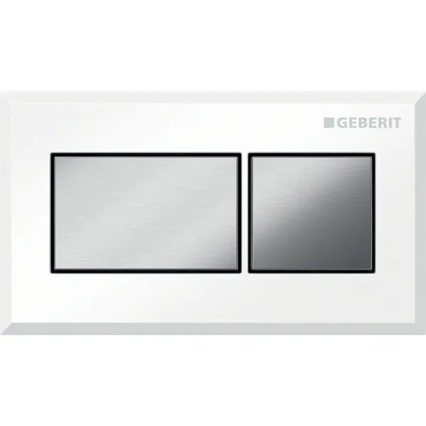 Geberit Square Dual Flush Remote Buttons, Pneumatic Brushed Chrome Button, White Trim