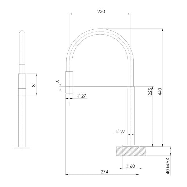 Phoenix Axia Hob Sink Outlet Flexible 230mm Matte Black