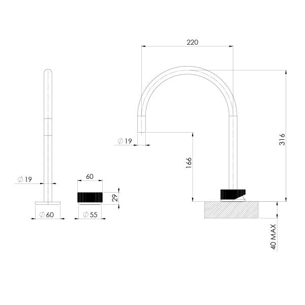 Phoenix Axia Hob Sink Mixer Set 220mm Gooseneck Chrome