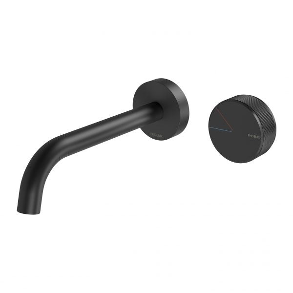 Phoenix Axia Wall Basin / Bath Curved Outlet Mixer Set 180mm Matte Black