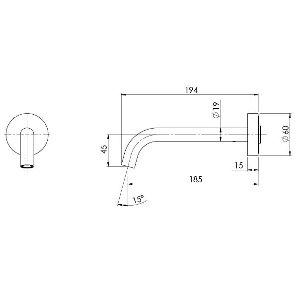 Phoenix Vivid Slimline Plus Wall Basin / Bath Outlet 180mm Brushed Gold