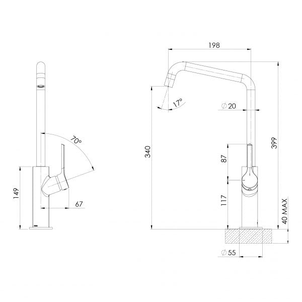 Phoenix Ester Sink Mixer 200mm Squareline Matte Black