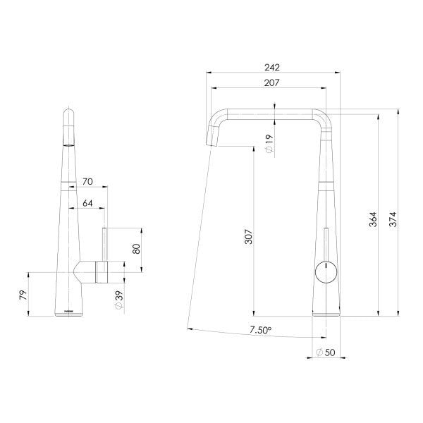 Phoenix Erlen Sink Mixer 200mm Squareline Chrome