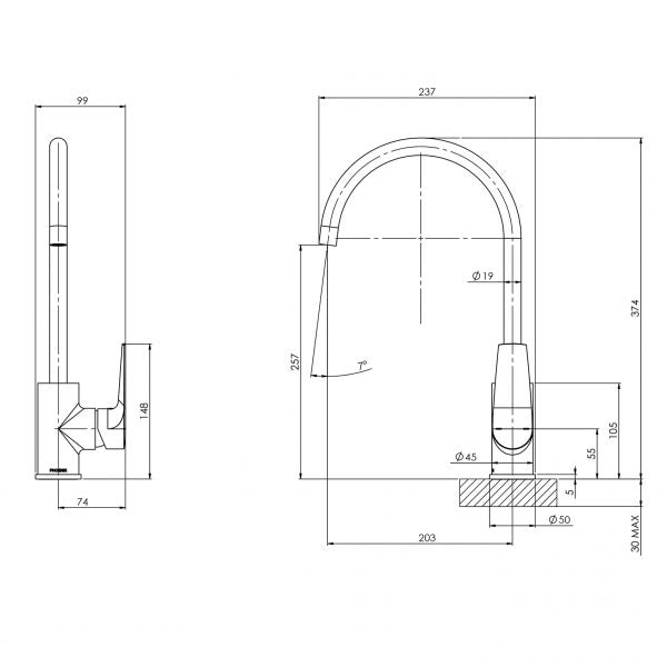 Phoenix Arlo Sink Mixer 200mm Gooseneck Brushed Nickel