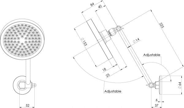 Phoenix Pina All Directional Shower Arm & 150mm Round Rose Chrome